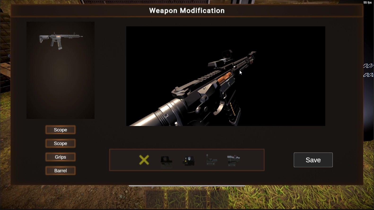 Modification d'arme — interface